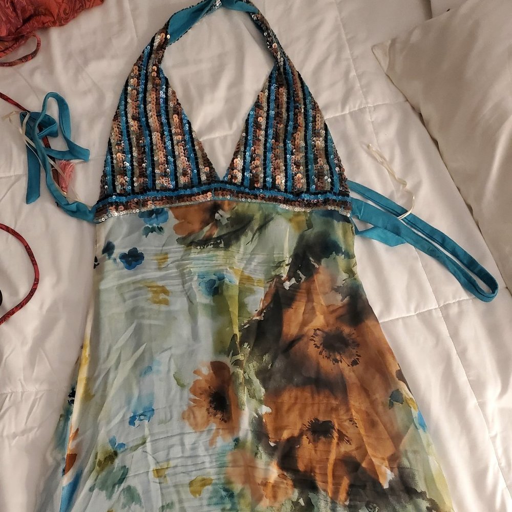 Blue sequined mini dress